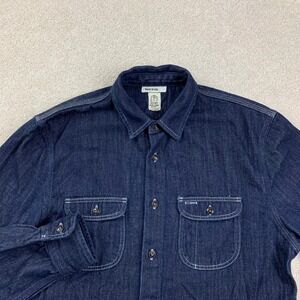 Hiroshi Kato The Brace Denim Shirt Mens Small Indigo Long Sleeve Made in USA